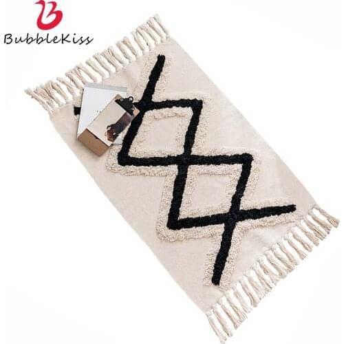 Bubble Kiss Ethnic Style Carpet Tassel Design Cotton Living Room Carpet Beige Geometric Pattern Rug Soft Bedroom Decor Carpet