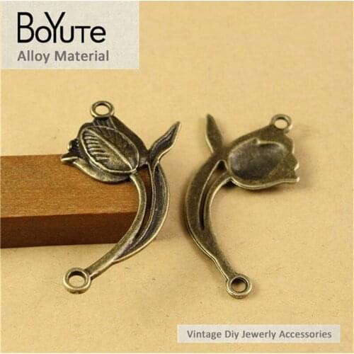 BoYuTe (50 Pieces/Lot) 21*37MM Antique Bronze Plated Lily Flower Findings Metal Connector For Diy Jewelry Making