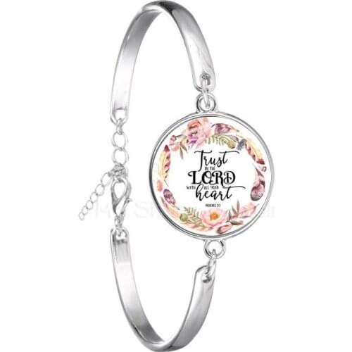 Bible Verses Bracelet Inspirational Jesus Jewelry Psalm Bangle Art Picture Print Glass Dome Charms Bracelet Gift For Christian