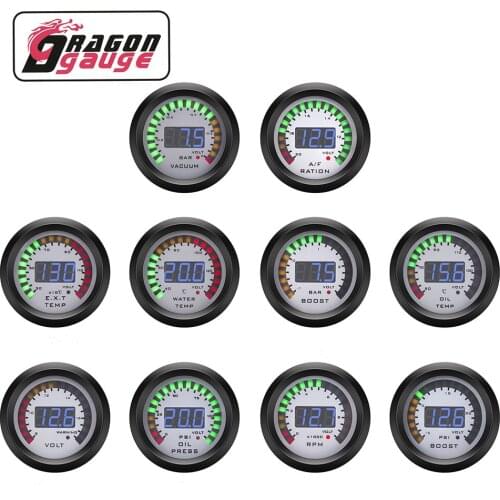 DRAGON GAUGE 52mm Tachometer Voltmeter Boost bar/psi Vacuum Air-Fuel Ratio Water Temp Oil Temp Oil Press EGT Gauge for 12V Car