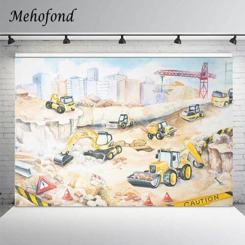 Mehofond Construction Area Photography Backdrops Caution Excavator Building Boy Birthday Cake Smash Photo Background Photophone