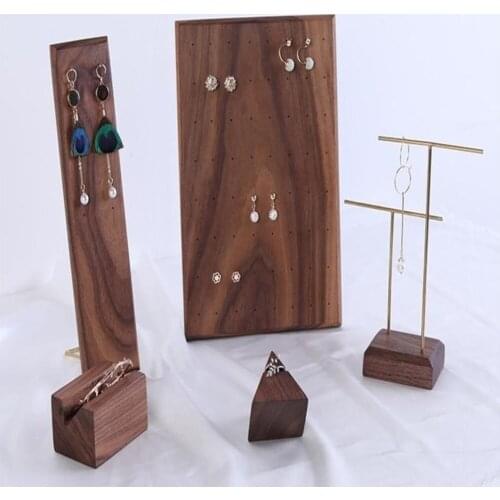 Walnut Black Wood Solid Auricular Nail Holder Earring Rack Home Jewelry Storage Bracket Bracelet Ring Display Stand