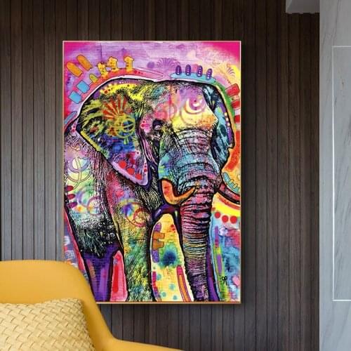 HUILIN Color Elephant Art Graffiti Animal Canvas Painting Posters and Prints Wall Art for Living Room Home Decor (No Frame)