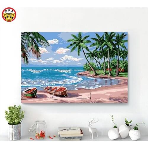 Painting by numbers art living room beach seaside art landscape digital color hand-painted decorative painting holiday beach