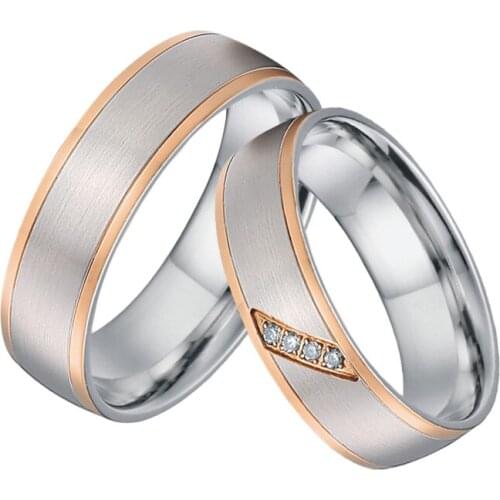 Custom Couple Rings Men Unique rose gold color titanium jewelry handmade bridal engagement wedding Rings for Women