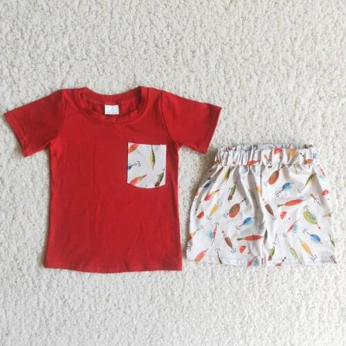 2PCS Summer Outfits Infants Baby boys Clothes Sleeve Red Shirt Shorts Boutique kids Clothing Sets