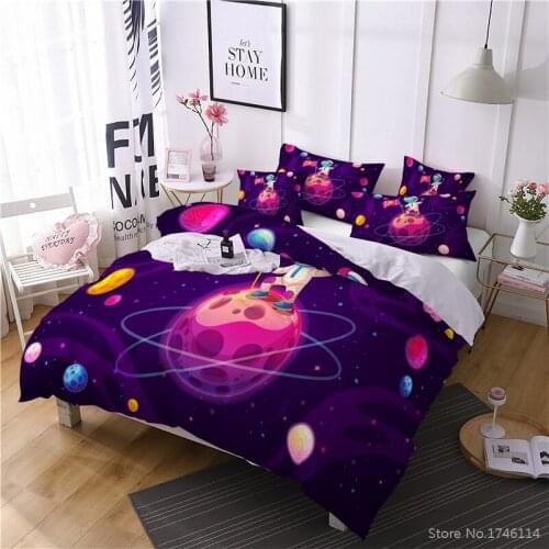 Astronaut Universe Planet 3D Cartoon Printed Bedding Set Comforter Cover / Duvet Cover Set Bedclothes for Home Kids Bedroom Gift