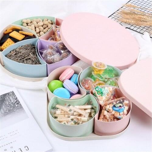 Layers Snack Box Plastic Lazy Fruit Dish Candy Plates Round Square Rotating Trays Box Dried Fruit Storage Organizer Box Kitchen