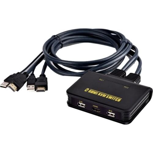 2 Port USB HDMI-compatible KVM Switch Selector USB2.0 1080P With Mouse Keyboard Supported 2 in 1 out Switcher Hotkey Switching