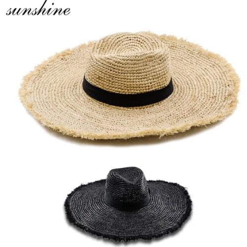 01811-HH7034 summer natural handmade RIFFIA wind brim HOLIDAY leisure beach lady fedoras cap women hat