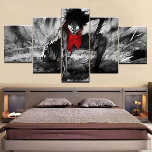 Luffy of One piece cartoon modern 5 Panel HD Print wall posters Canvas Art Painting For home living room decoration