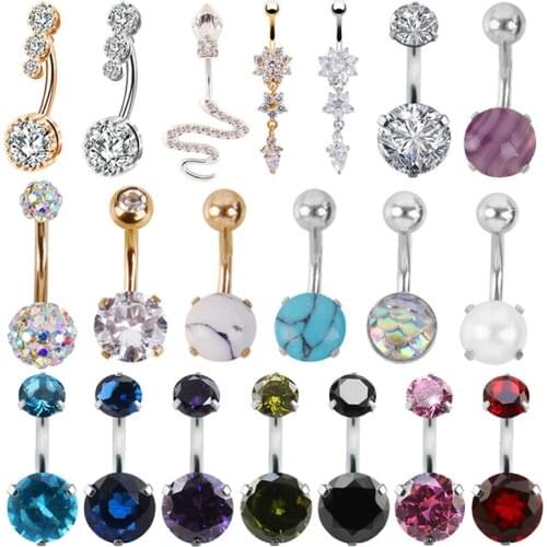 Fashion Sexy Piercing Navel Nail Body Jewelry Flower Pendant Crystal Belly Button Rings for Women Girls Lots Style