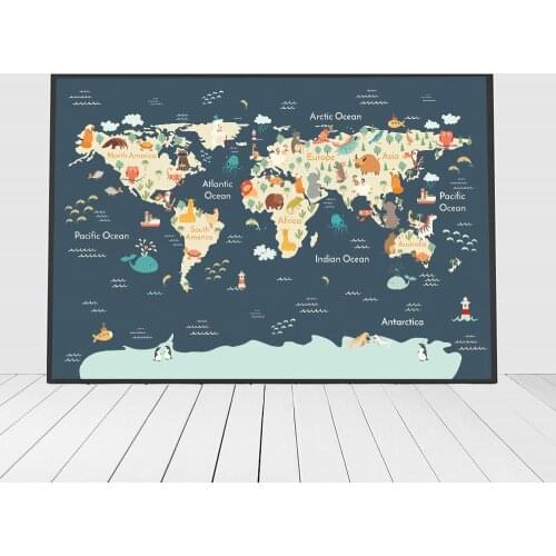 Sea Life Art Animal World Map Picture Children Poster Nursery Wall Art Canvas Print Painting Baby Kids Living Room Decoration