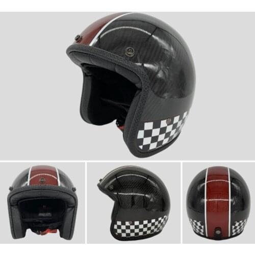 Genuine Carbon Fiber 3/4 Open Motorcycle Helmet Cafe Racer Open Face Helmet Vintage Scooter Jet Motorbike Capacete