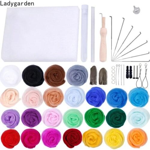54PCS DIY Wool Felt Craft Kit Wool Needle Starter Tools Handmade Fabric Materials Needle Felting Spinning Weaving Doll Making