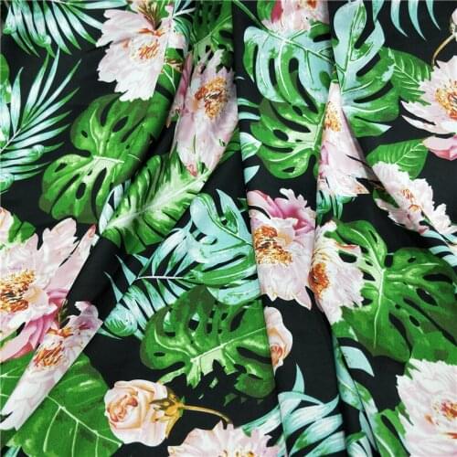 New Fashion Hawaii Style Holiday Floral Big Leaf Dress Fabric Crepe Glossy Satin Fabric Shirt Scarf Textile Polyester