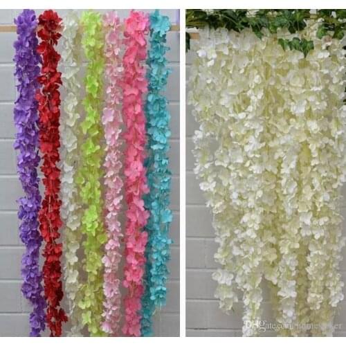 New Arrive 12 color 34cm/13.4" Artificial silk Flowers Home wall Garden Hotel Wedding Decoration Wisteria vine rattan DIY