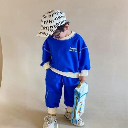 2021 Autumn New Kids Clothes Boys Sets Hoodie and Pants 2Pcs Korean Solid Suit Long Sleeve Outfits
