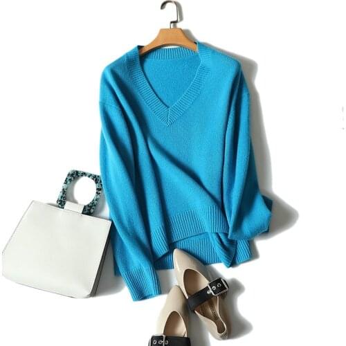 Autumn winter new styles v neck long sleeve 100% cashmere pullovers for women