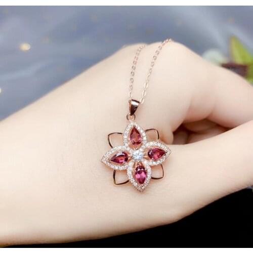 Girl necklace exquisite atural garnet pendant for necklace 925 sterling silver necklace natural gem good shape christmas gift