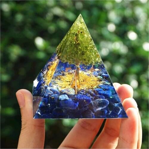 Orgone Pyramid Amethyst Peridot Healing Crystal Energy Generator Blanacing Orgonite Pyramide Meditation Home Decoration
