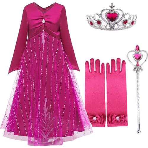 New Girls Princess Dress Snow Queen Cosplay Anna Elsa Costumes Christmas Rose Dresses Princess Birthday Party Dress For Kids