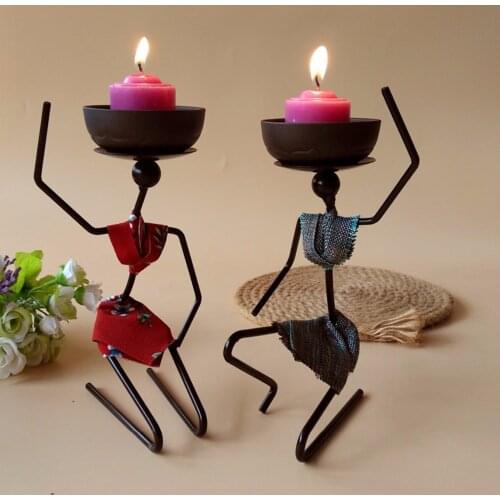 African Woman Candle Holder Table Ornaments Dishes Stand Snack Fruit Sandisk Saucer Wrought Carve Iron Artwork Bar Dining Room
