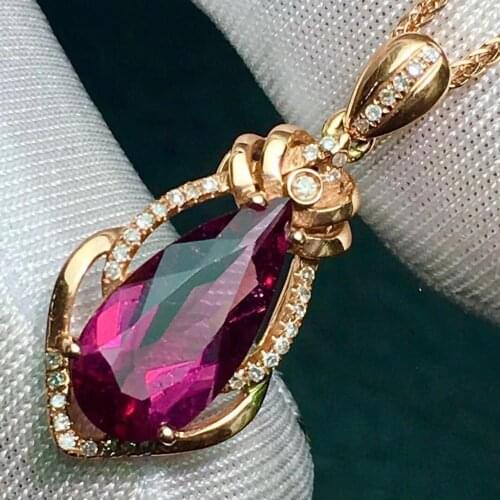 Rubillite Tourmaline Pendant Real 18 K Gold 100% Natural Rubillite Tourmaline 3.05ct Gemstones Diamond Pendant Necklace