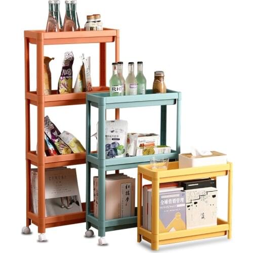 Storage Shelf Plastic Subdries Rack Movable Interspace Storage Racks Refrigerator Space Rack with Roller Kitchen Organizer