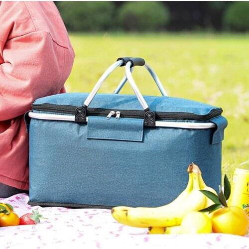 Foldable Picnic Basket Insulation Bag Portable Ice Basket Family Company Outdoor Picnic Bag Insulation Storage Shopping Basket