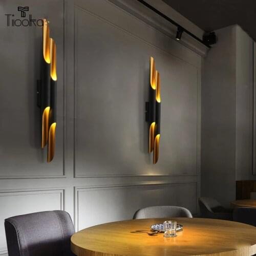Tiooka Golden Black Single Double Tube Led Wall Lamp with E27 Bulb for TV background Bedside Corridor Decoration Indoor Sconces