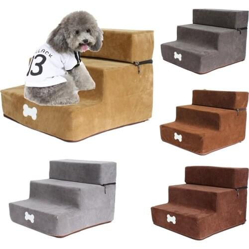 Pet Stair 3 Steps Dog Stairs Detachable Flannel Small Dog Cat Climbing Ladder Dog House Pet Ramp Ladder Removable Dog Bed Stairs