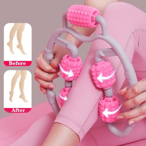 U Shape Trigger Point Massage Roller for Arm Leg Neck Muscle Tissue for Fitness Gym Yoga Pilates Sports 4 Wheel Face Lift Tool