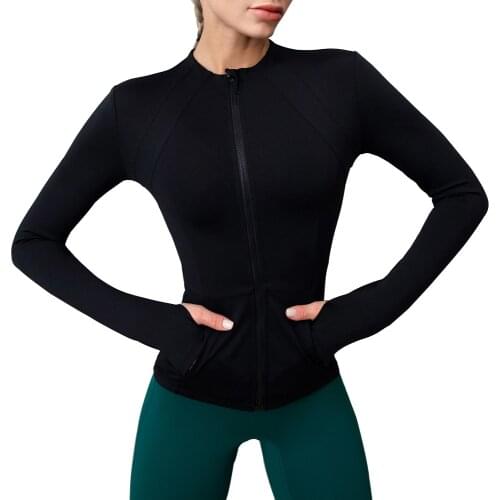 Yoga Crop Tops With Pocket Thumb Holes Zipper Gym Jacket Workout Sweatshirts Sports Shirts