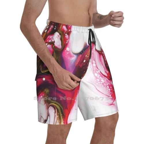 Venus Quick Dry Swimming Beach Shorts Abstract Pink Hot Pink Red Office Art Dutch Pour Acrylic Pour Abstract Painting Abstract