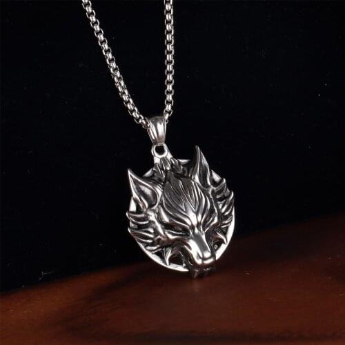 Vintage Viking Wolf Head Necklace Pendant Mens Chain Punk Nordic Stainless Steel Biker Wolf Pendant Jewelry Viking Accessories