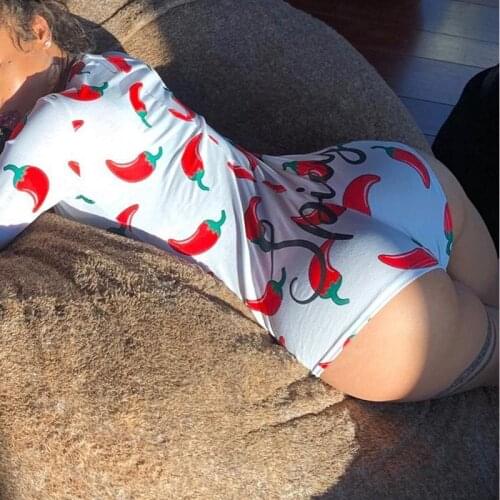 High Quality White Printing Bodycon Nightwear Women 1 Piece Sleepwear Ladies Cotton Fitted Onesie Adult Pajamas In Stock