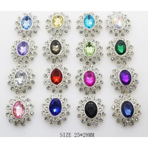 Ywxinxi 10 Pcs 25*28mm Flower Bump Bottom Acrylic Alloy Rhinestone Buttons DIY Flat Back Brooch Fashion Decoration Accessories