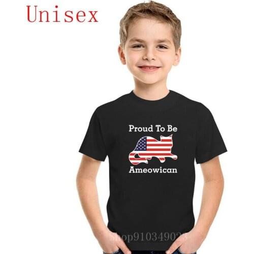 Proud to be Ameowican Funny Patriotic T-shirt girl clothes Summer kids Short Sleeve Kawaii Cartoon children T Shirt boys clothes