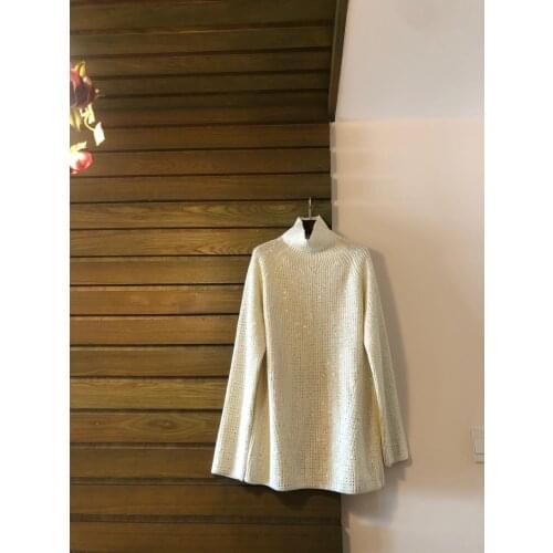 Ladies 2021 Fashion New Long Sleeve Sexy Casual Flash Diamond Turtleneck Chunky Pullover 1109