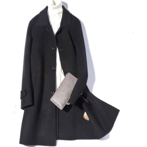 100% Wool Coat Autumn Winter Jacket Men Handmade Double-side Woolen Coats Streetwear Windbreaker Long Coat LM18-1000 MY1860