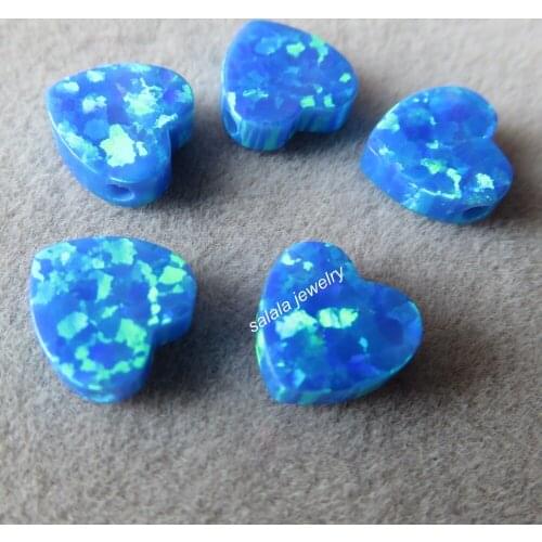 50pcs/lot 8mm Heart Opal synthetic Double Flat Heart Fire Opal OP05 dark blue Heart Opal for necklace