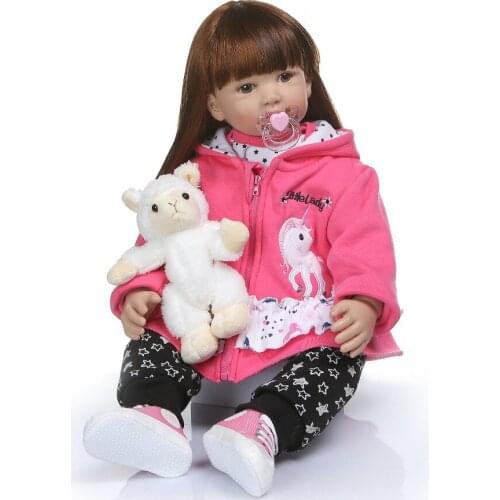 60CM big size bb reborn todder girl princess doll long soft hair comb fun toy soft touch silicone vinyl reborn baby doll gift