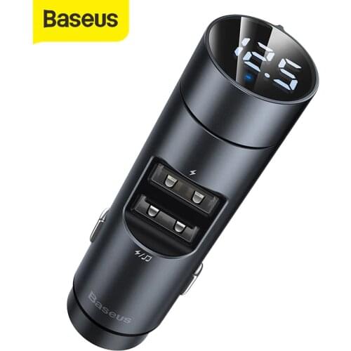 Baseus Car Charger Wireless MP3 Bluetooth 5.0 Dual USB 3.1A Quick Charge With Digital Display Cigarette Lighter for iPhone 11 X