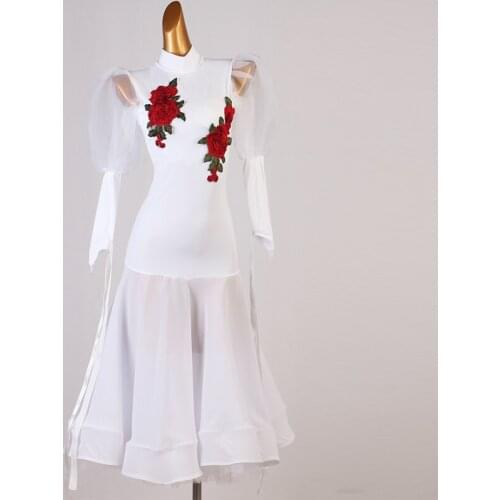 Ballroom Dance Dress Female Elegant Long Sleeve Rose Clothes Modern National Standard Dance Stage Performance Costumes DQL5551