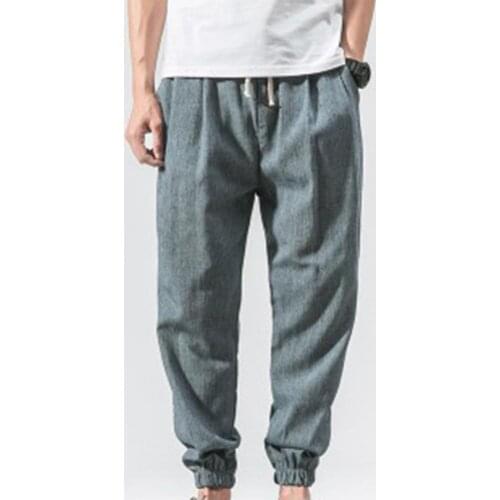 Fashion Men Harem Pants Solid Color Drawstring Summer Casual LooseLong Trousers Casual Lightweight Spring Summer Men Joggers
