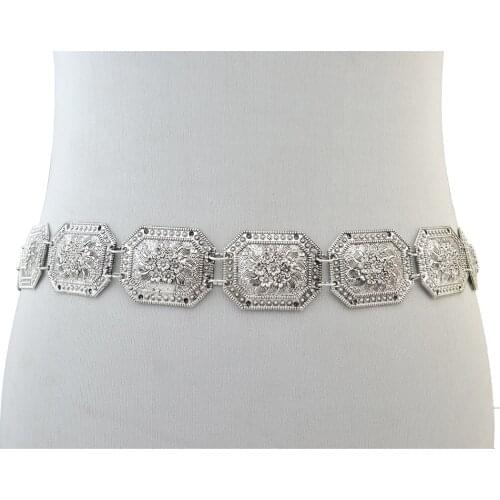 Gypsy Vintage color Metal Carving Flower Tribal Body Jewelry Wide Hippie Boho Belly Statement Belt Body Chain Waist Jewelry