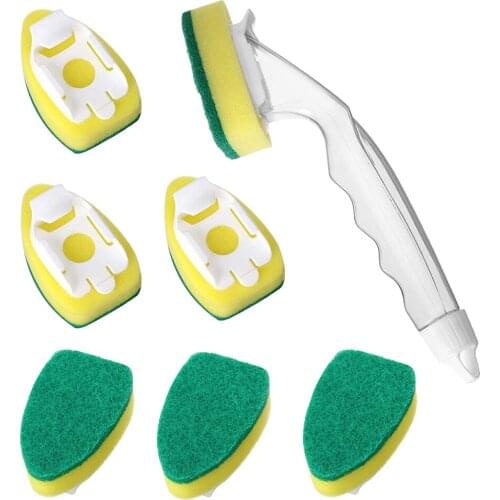 Wash Dishes Wiper with Handle Soap Dispenser Scrubber Washing Cleaning Brush Kitchen Dish Pad Sponge Brush Tableware Clean Tool