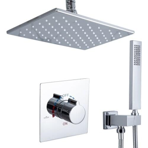 Bath Rain Shower System 8 X 12 Inch LED Shower Head With Handheld Spray Chrome Polished