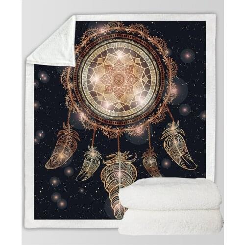 Double plies digtial art golden dreamcatcher 3d fleece super thick blanket waterproof throw blanket
